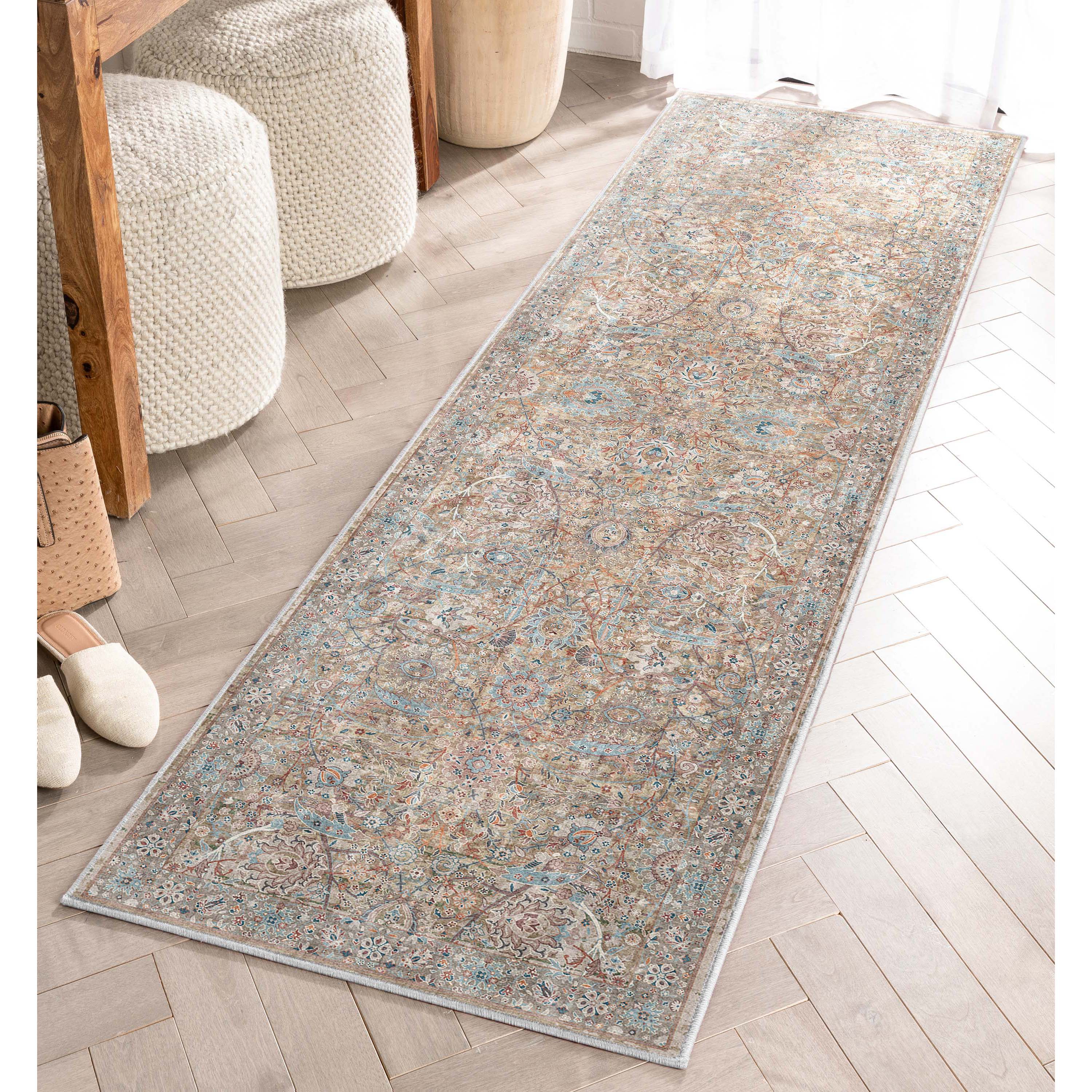 Emilia Vintage Persian Floral Blue Flat-Weave Rug