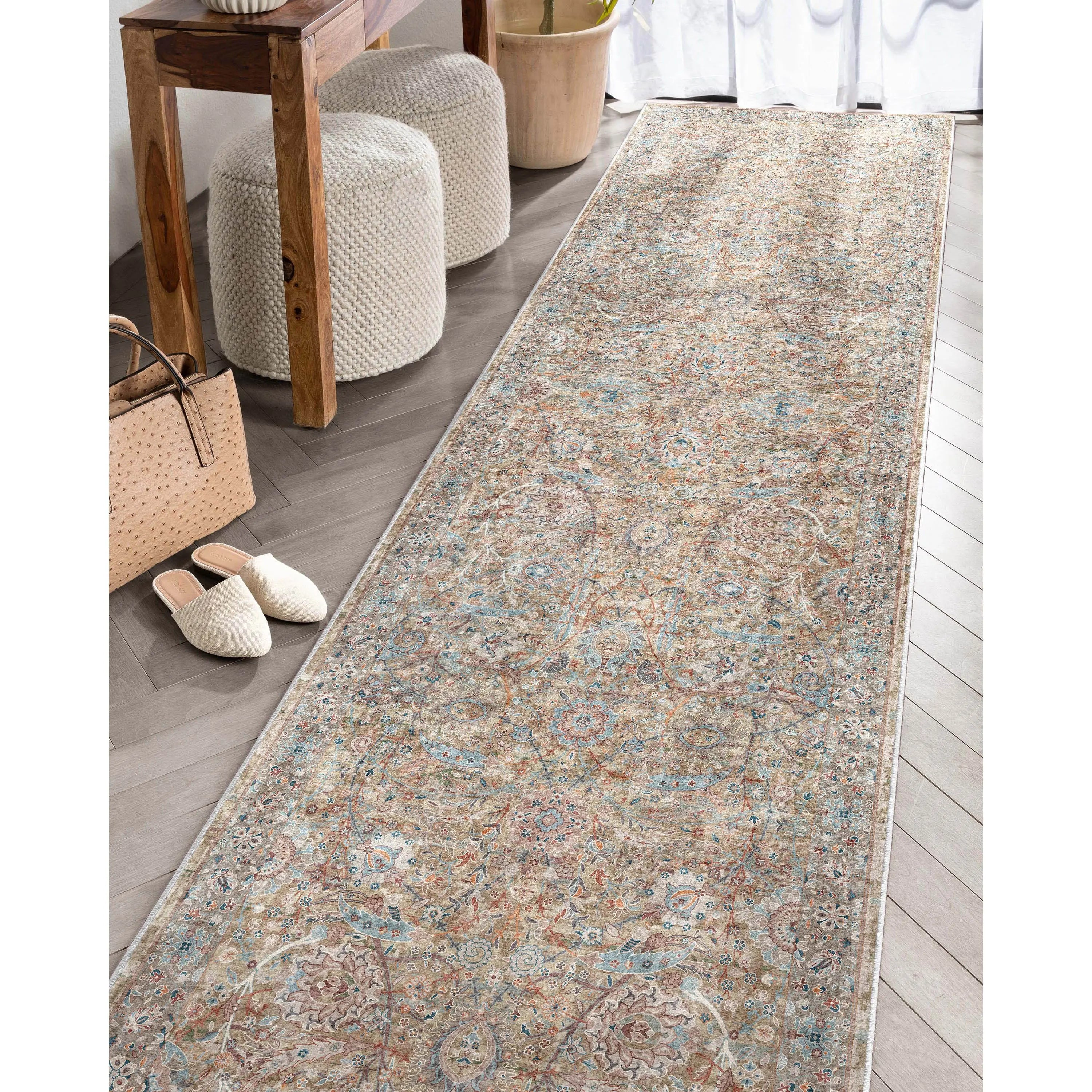 Emilia Vintage Persian Floral Blue Flat-Weave Rug