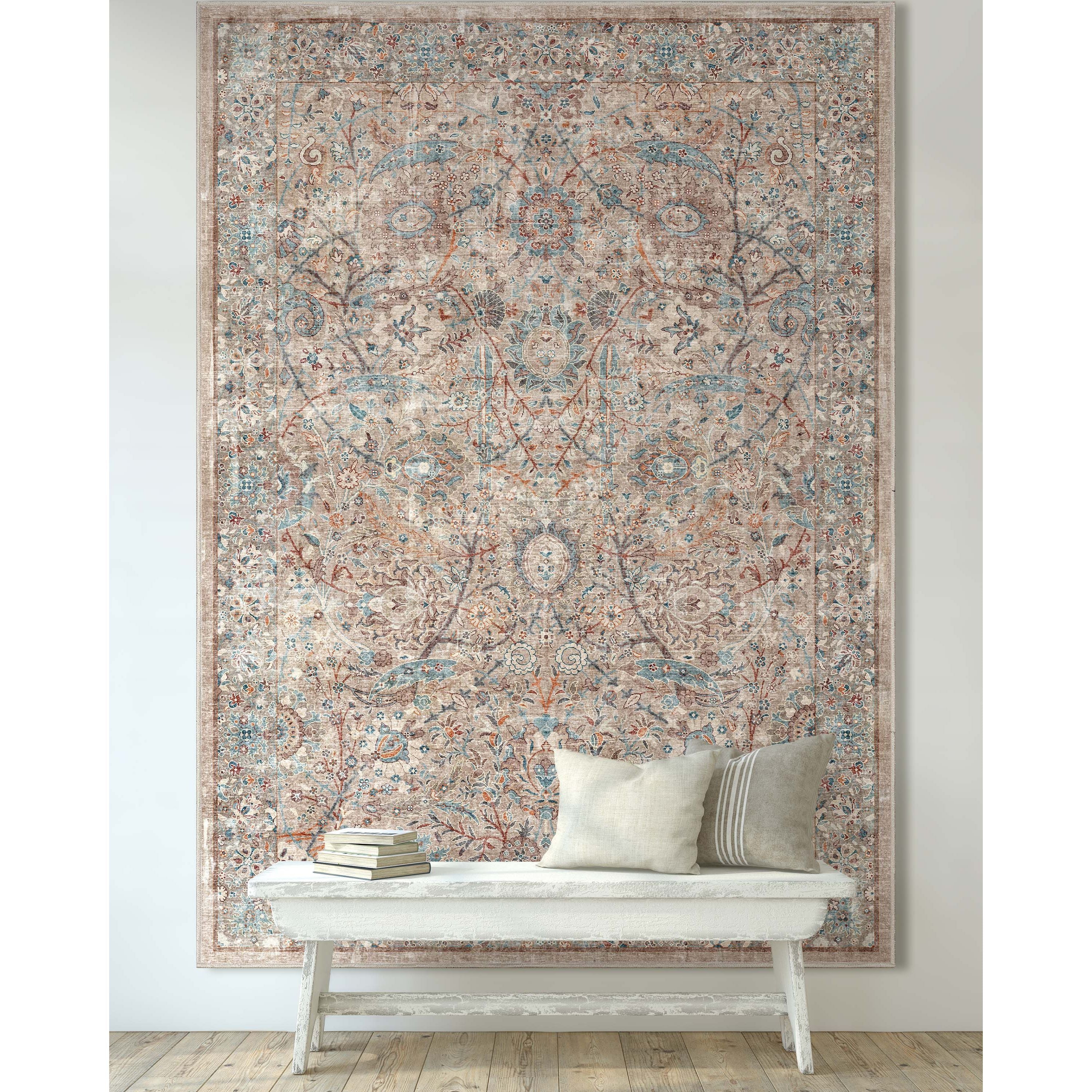 Emilia Vintage Persian Floral Ivory Flat-Weave Rug