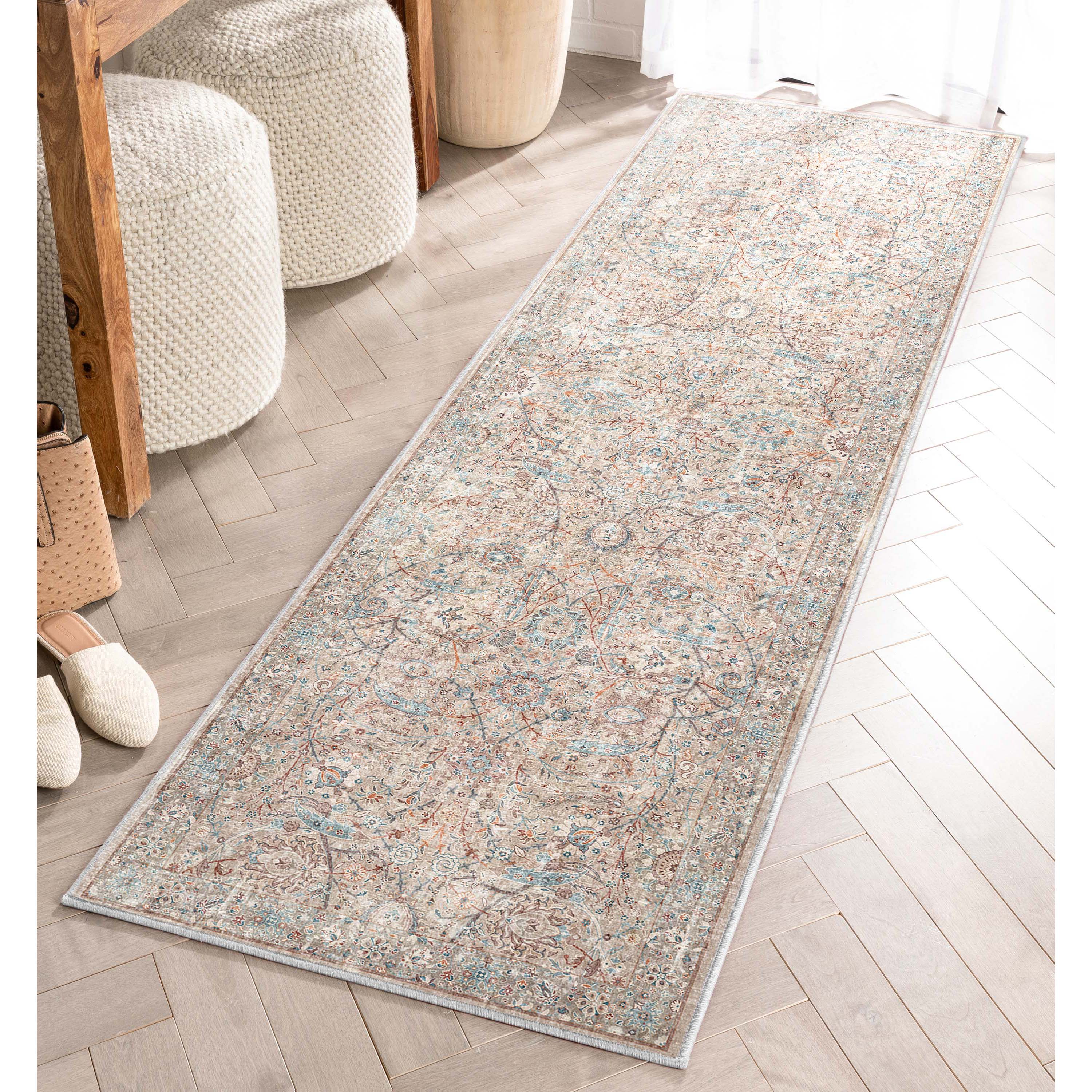 Emilia Vintage Persian Floral Ivory Flat-Weave Rug