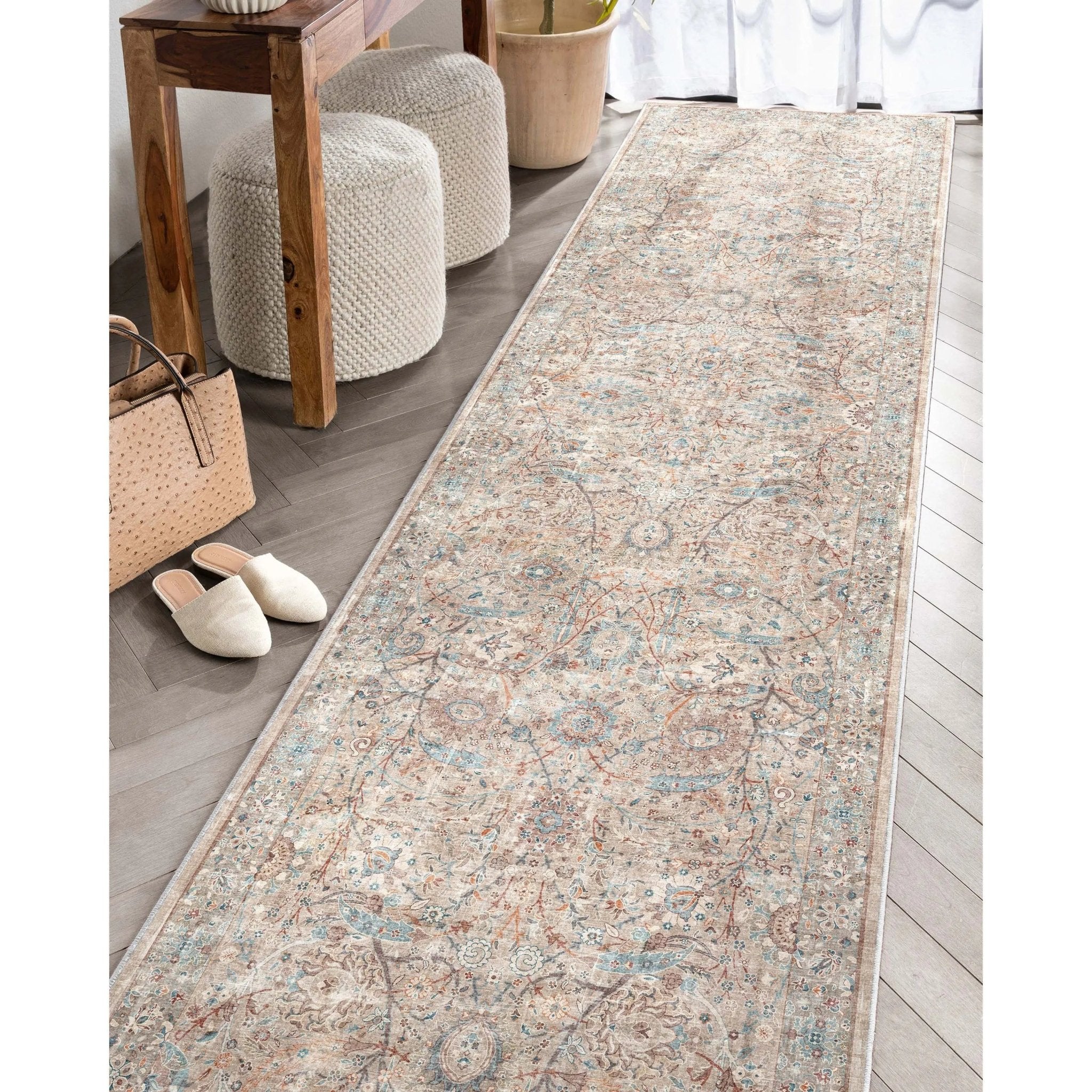 Emilia Vintage Persian Floral Ivory Flat-Weave Rug Well Woven