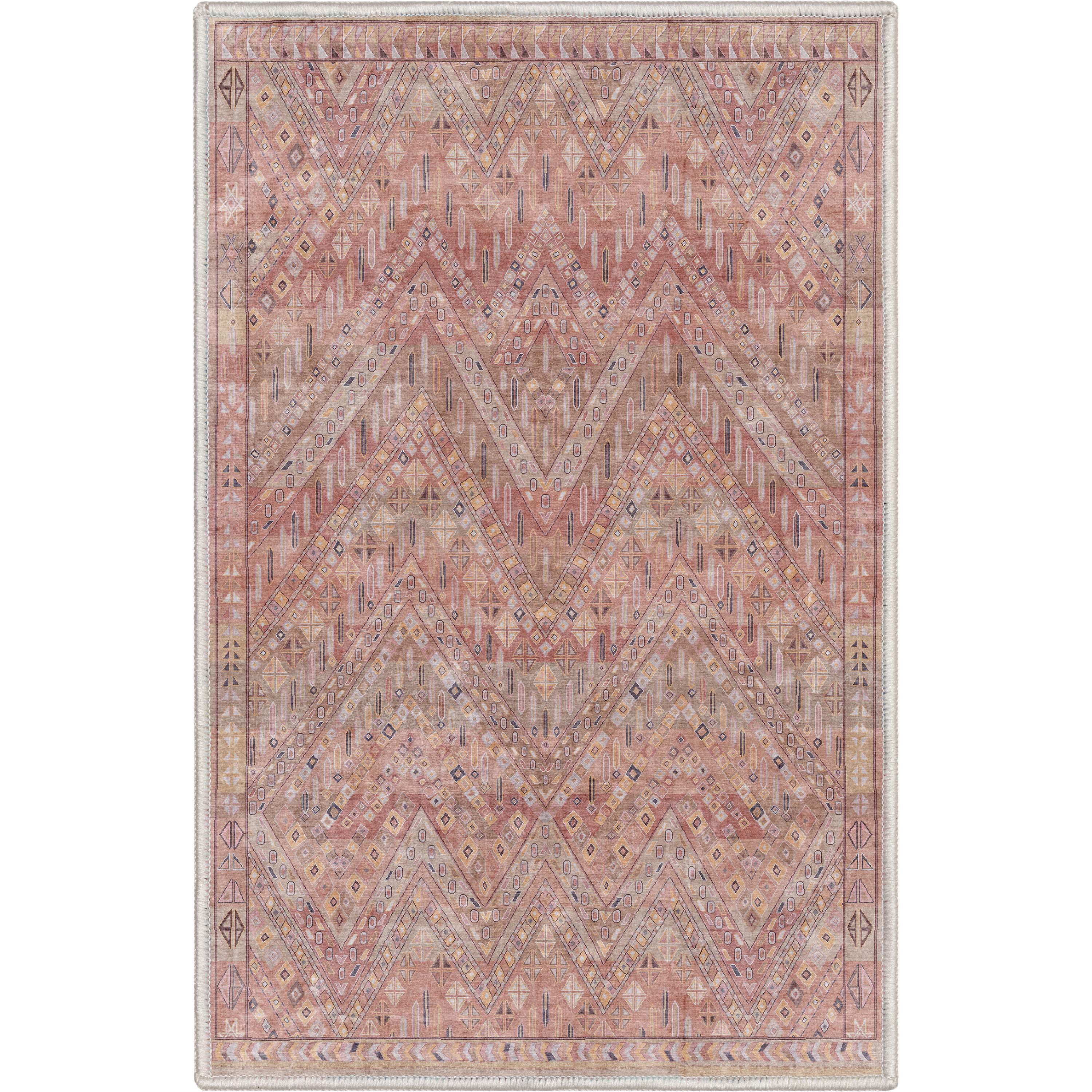 Anya Vintage Tribal Chevron Pink Beige Rust Flat-Weave Rug