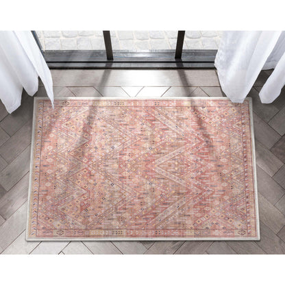 Anya Vintage Tribal Chevron Pink Beige Rust Flat-Weave Rug