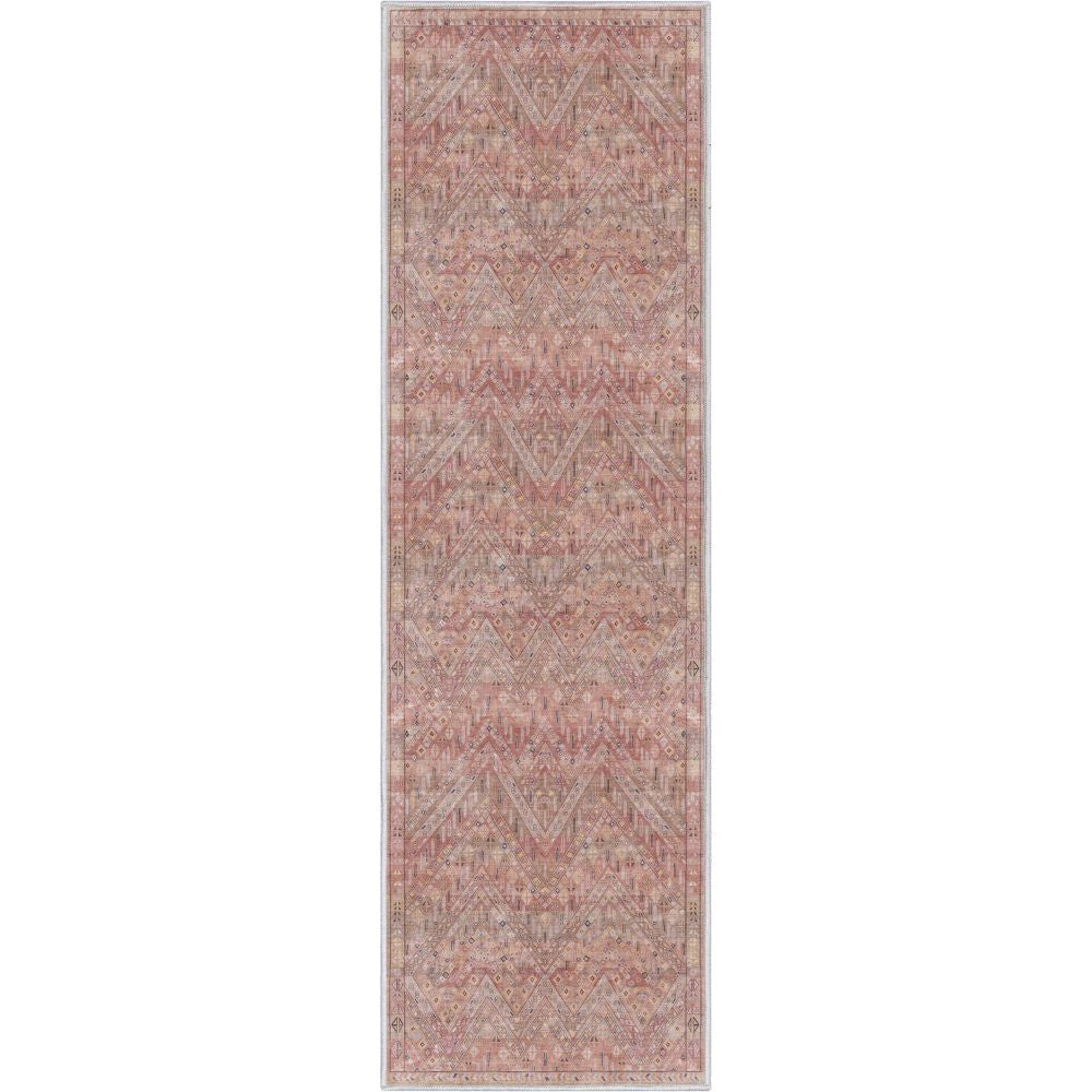 Anya Vintage Tribal Chevron Pink Beige Rust Flat-Weave Rug