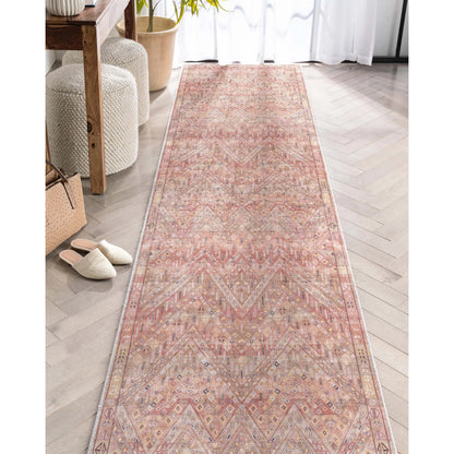 Anya Vintage Tribal Chevron Pink Beige Rust Flat-Weave Rug Well Woven
