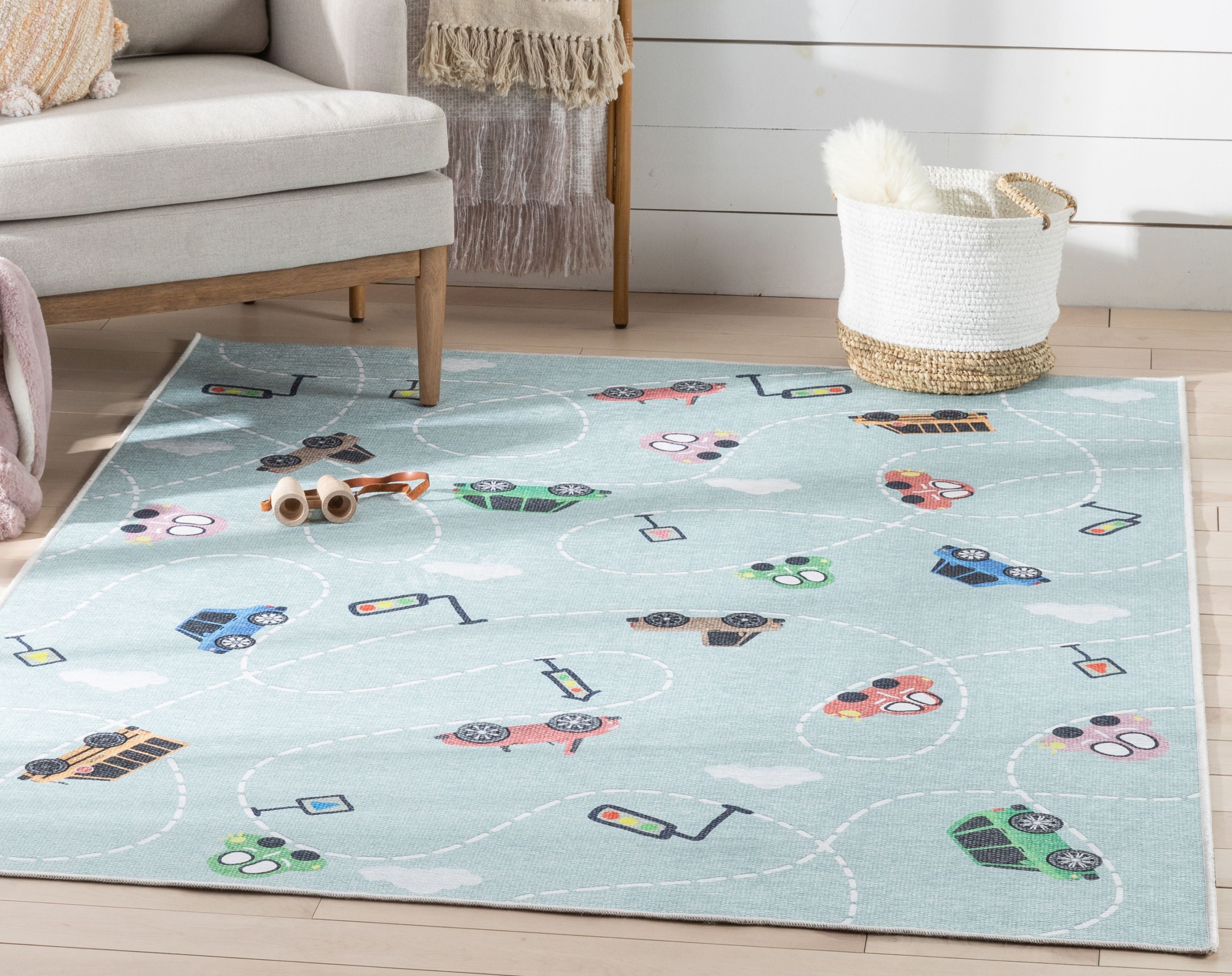 Traffic Modern Green Kids Flat-Weave Rug