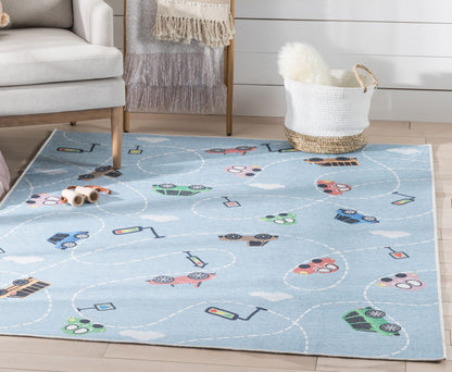 Traffic Modern Blue Kids Flat-Weave Rug