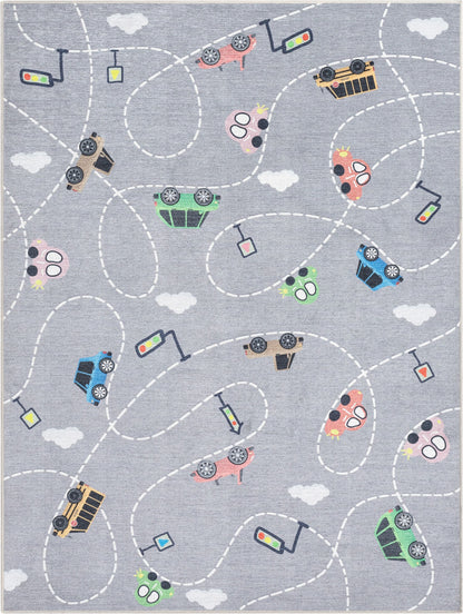 Traffic Modern Grey Kids Flat-Weave Rug