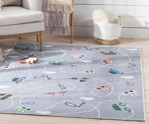 Traffic Modern Grey Kids Flat-Weave Rug