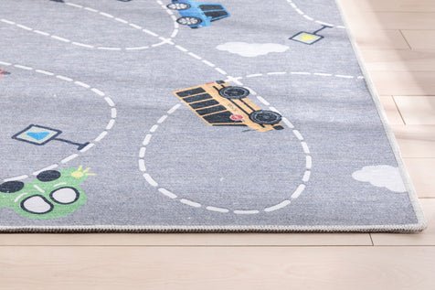 Traffic Modern Grey Kids Flat-Weave Rug