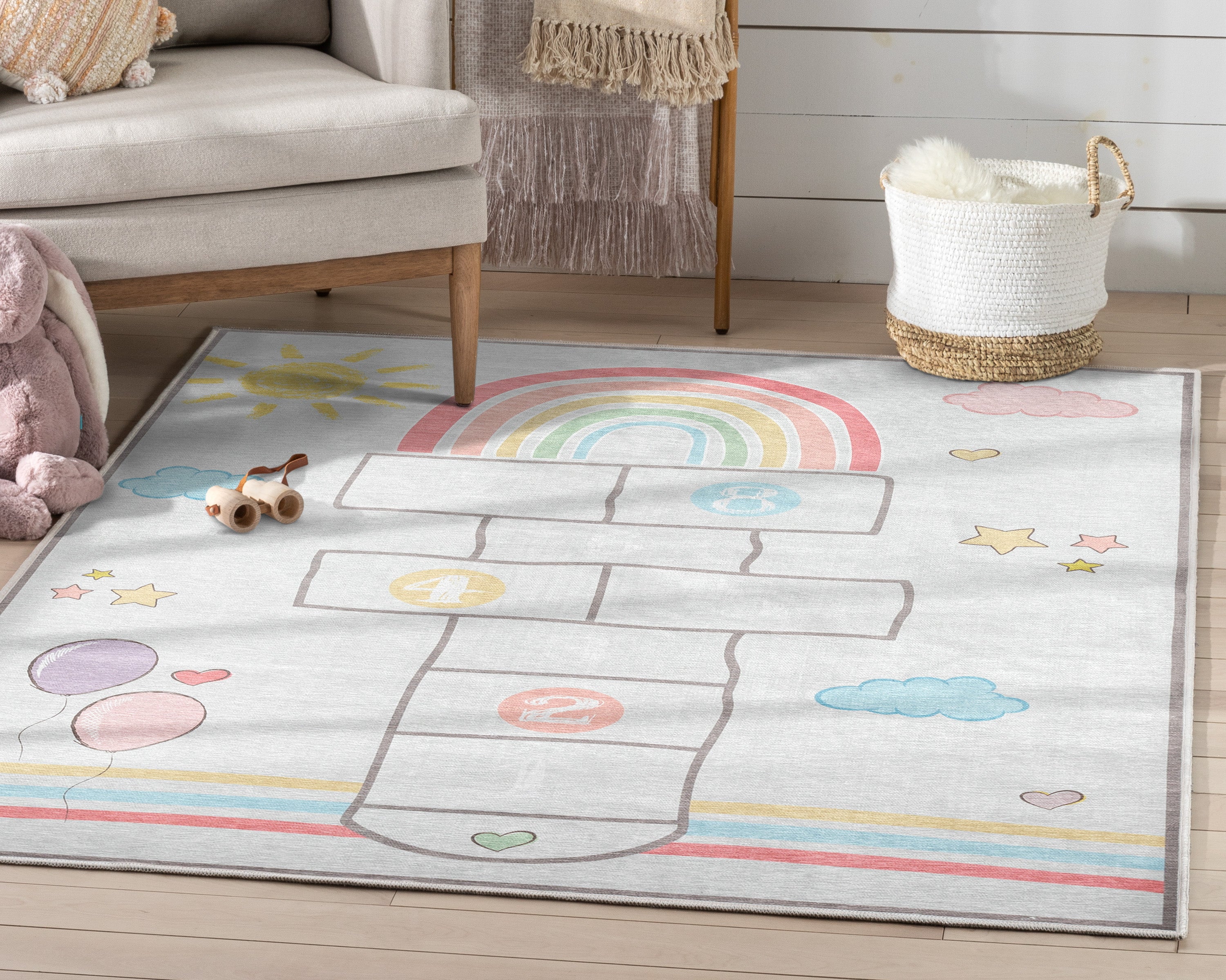 Hopscotch Modern Multi Grey Kids Flat-Weave Rug