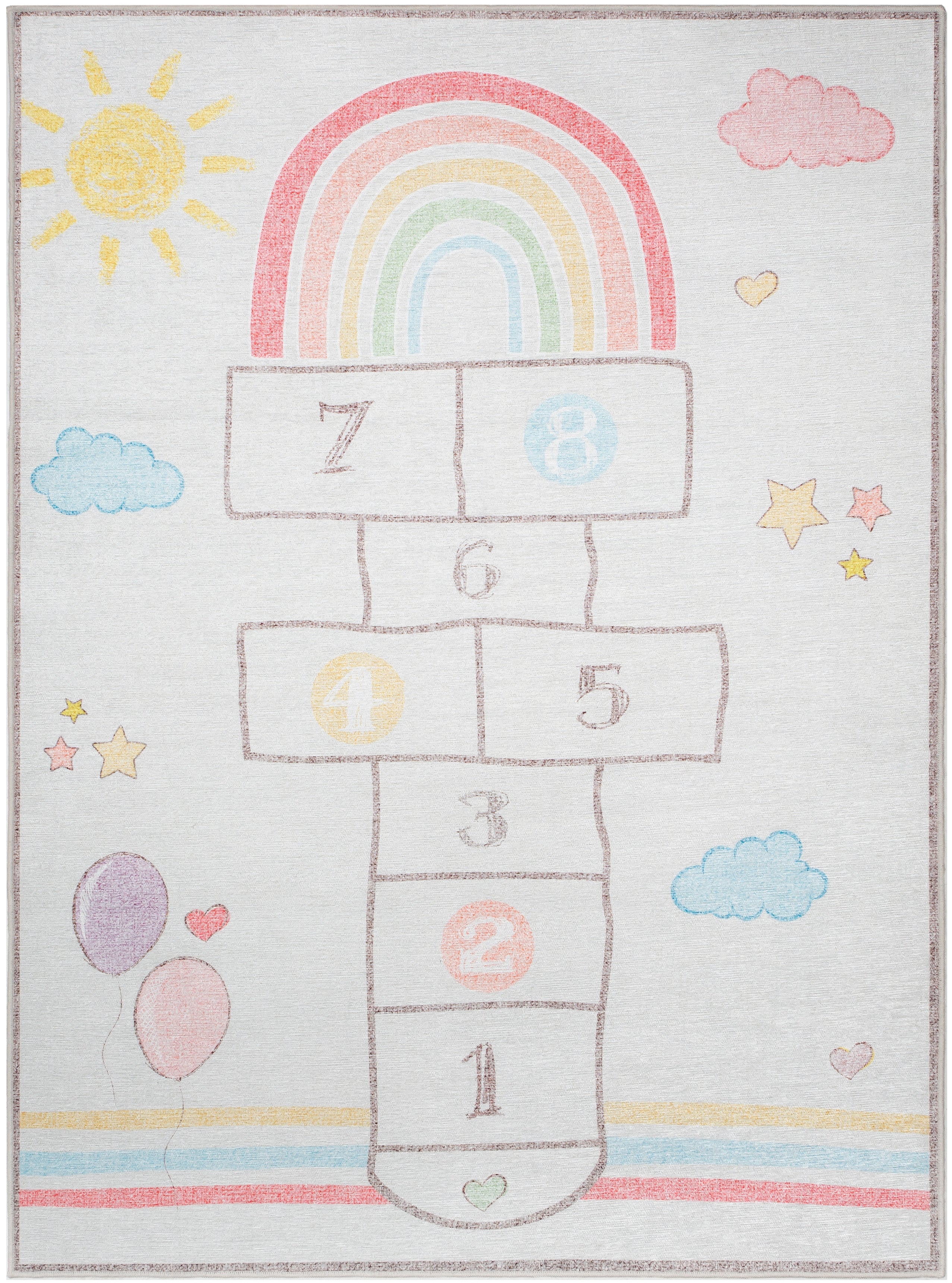 Hopscotch Rainbow Modern Multi Beige Kids Flat-Weave Rug