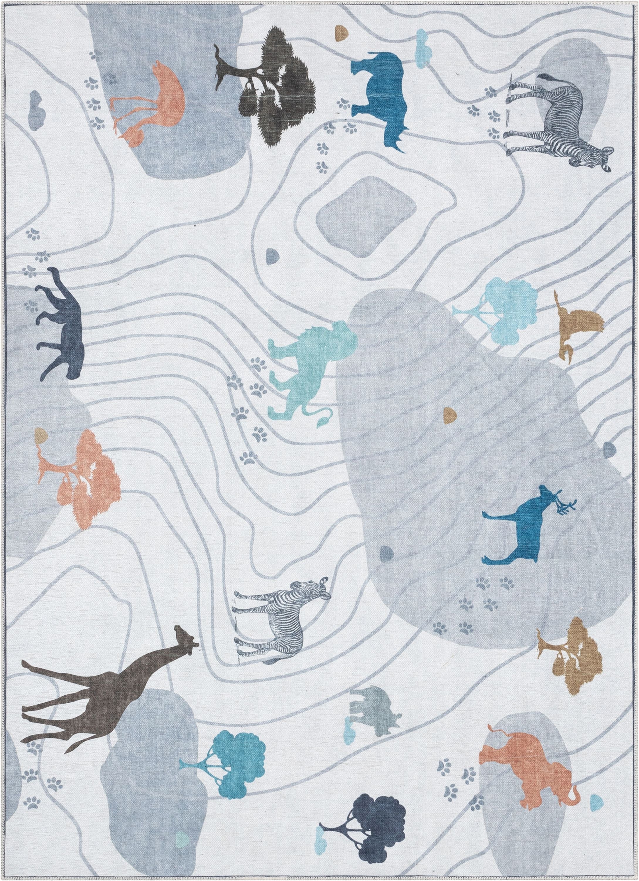 Safari Modern Grey Kids Flat-Weave Rug