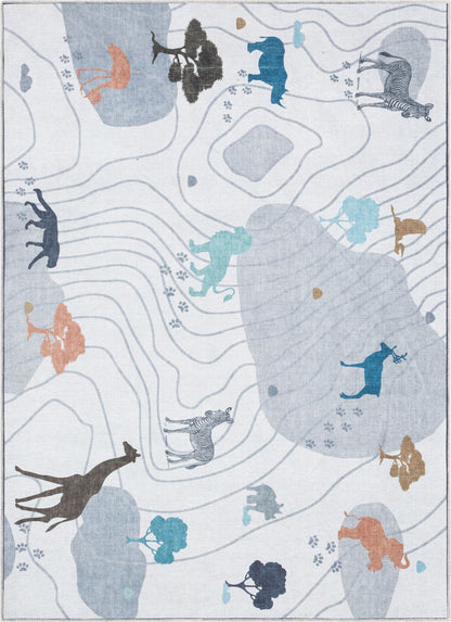 Safari Modern Grey Kids Flat-Weave Rug