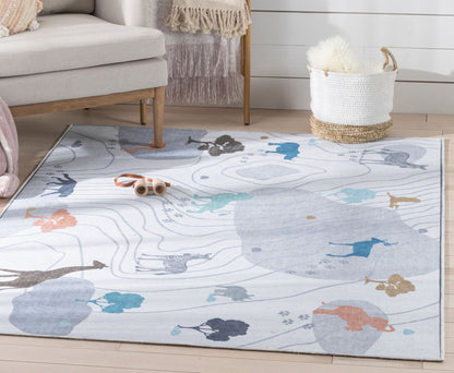 Safari Modern Grey Kids Flat-Weave Rug