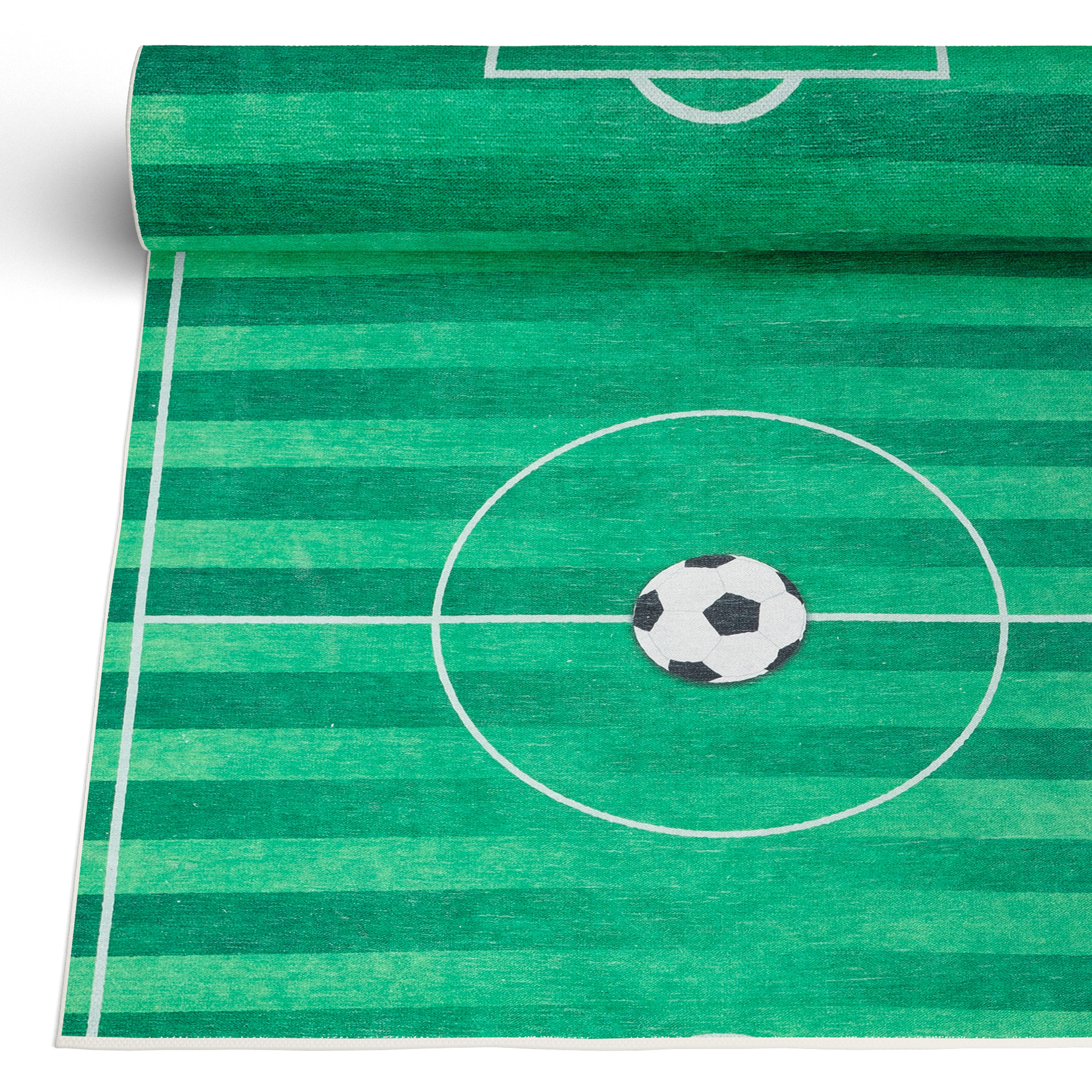 Soccer Field Modern Green Kids Flat-Weave Rug