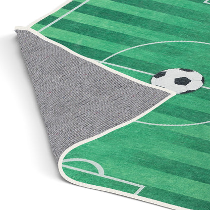 Soccer Field Modern Green Kids Flat-Weave Rug