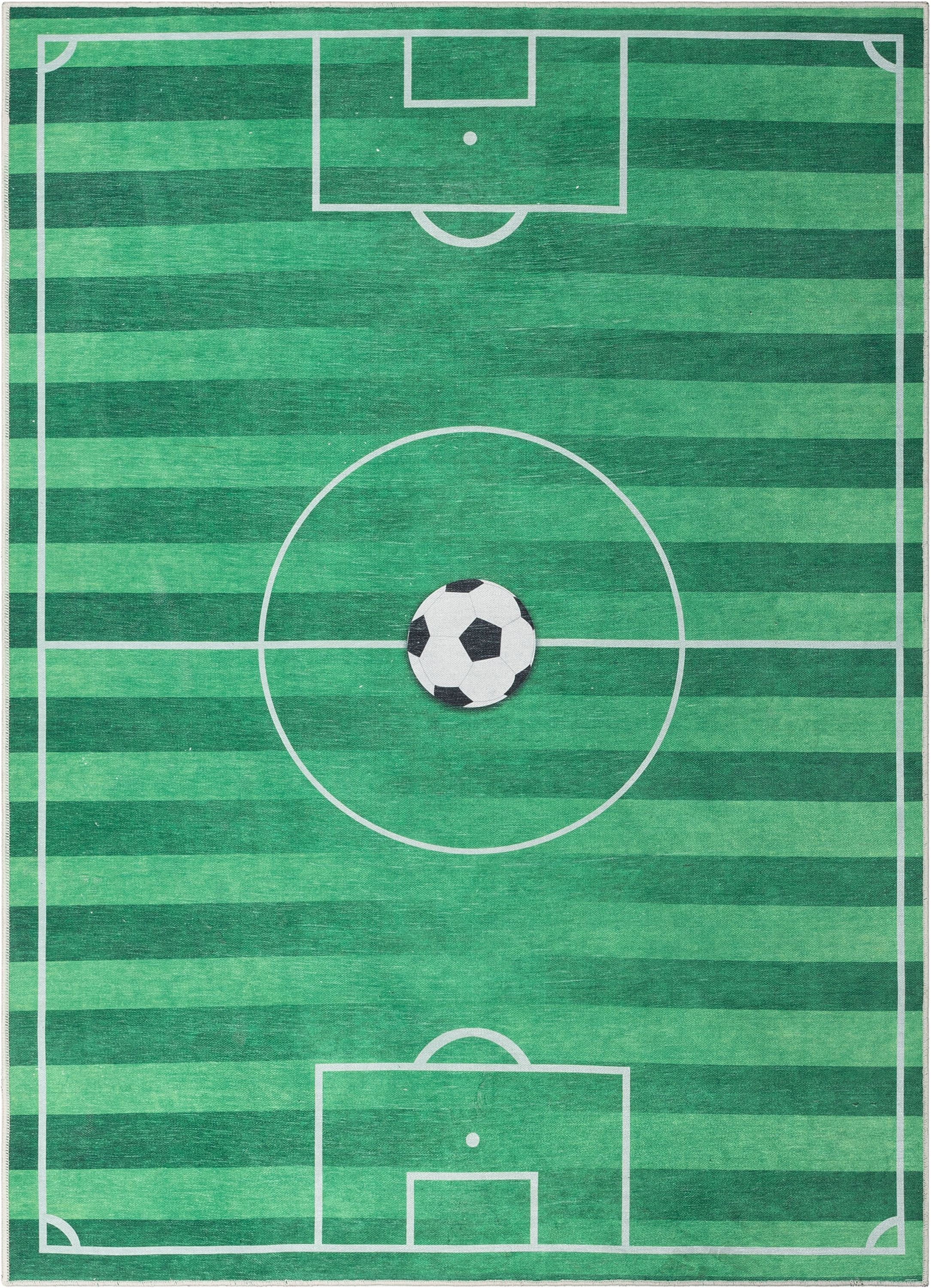 Soccer Field Modern Green Kids Flat-Weave Rug