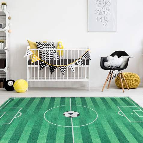 Green Football Soccer Pitch Rug Kids Play Floor Carpet Bedroom Rugs Rugby  Mat