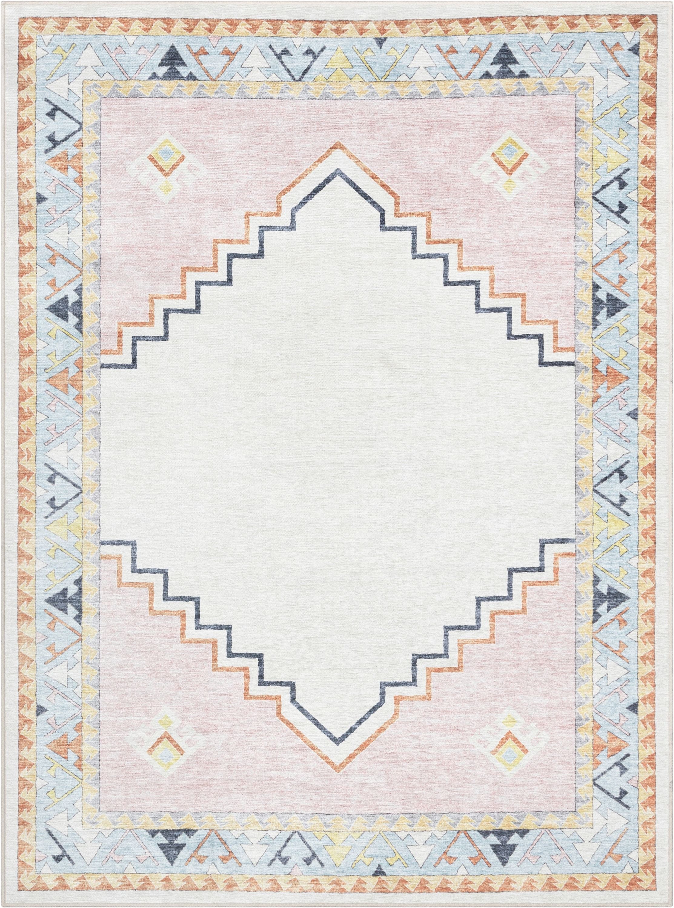 Ethnic Soft Medallion Modern Pink Beige Kids Flat-Weave Rug