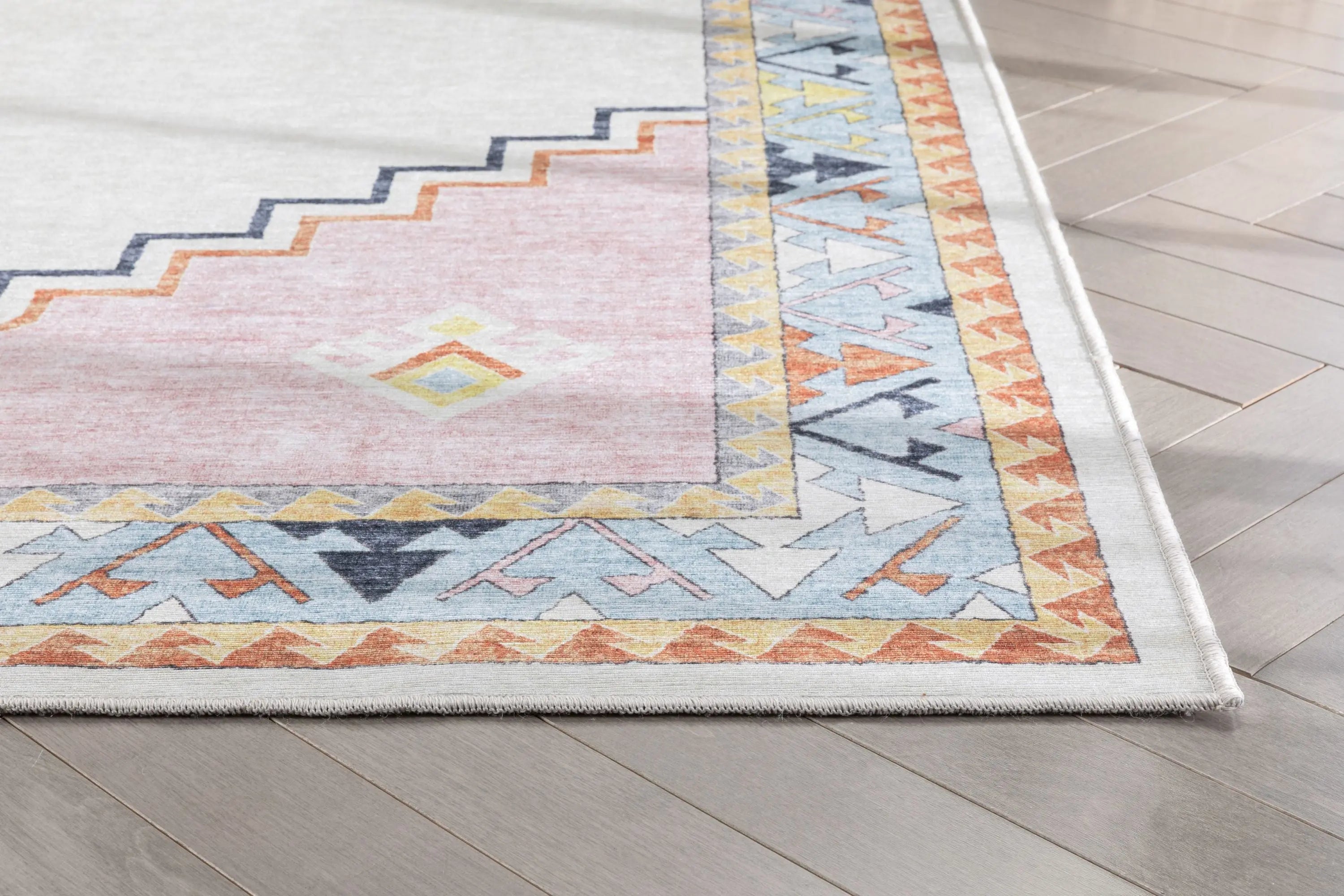 Ethnic Soft Medallion Modern Pink Beige Kids Flat-Weave Rug Well Woven