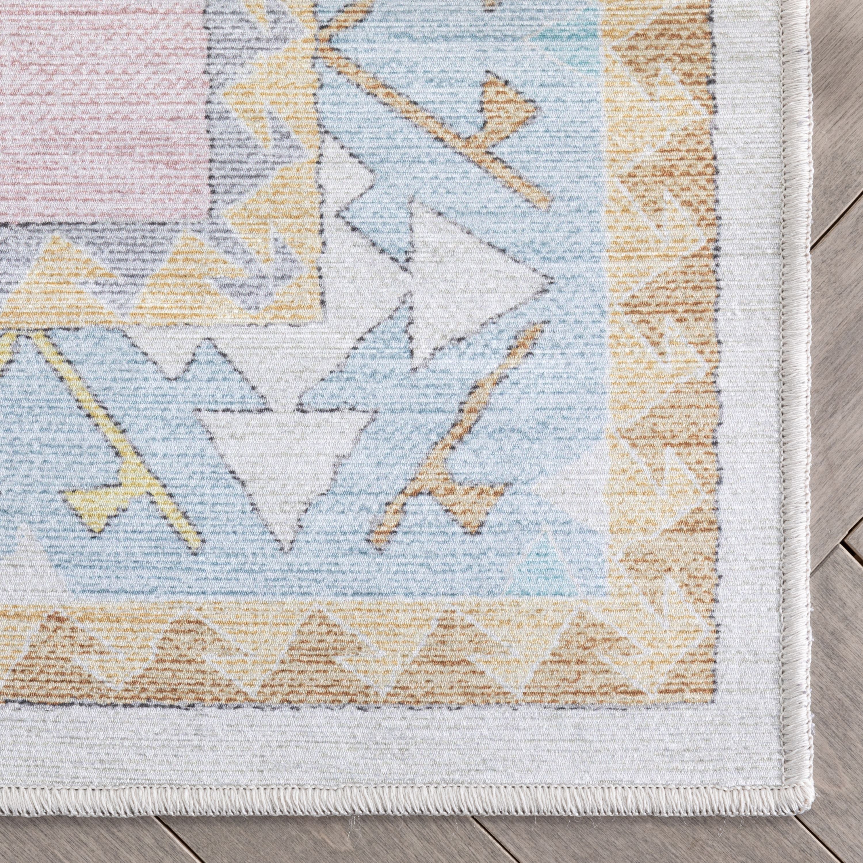 Ethnic Soft Medallion Modern Pink Light Blue Kids Flat-Weave Rug