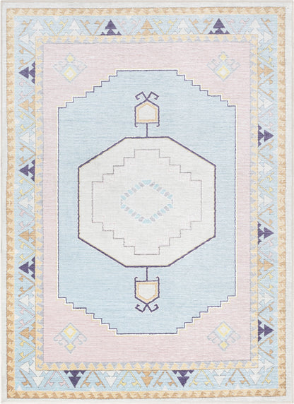 Ethnic Soft Medallion Modern Pink Light Blue Kids Flat-Weave Rug