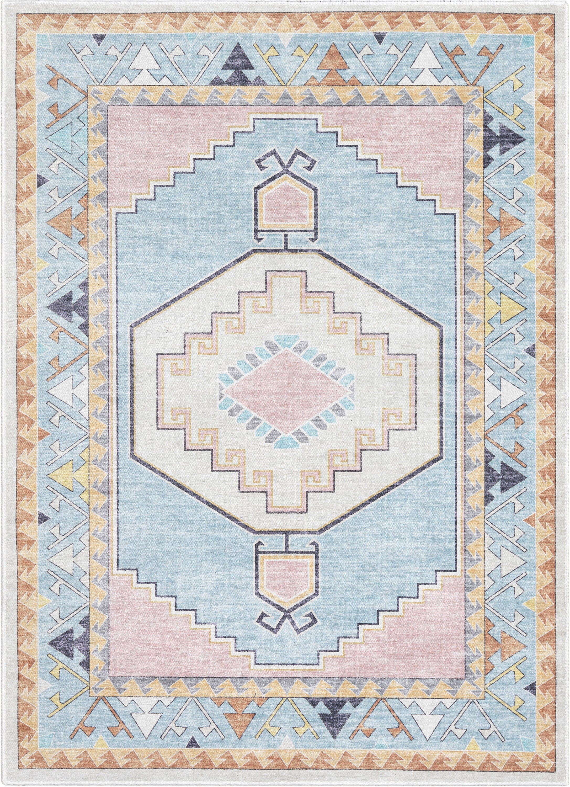 Ethnic Soft Medallion Modern Pink Kids Flat-Weave Rug