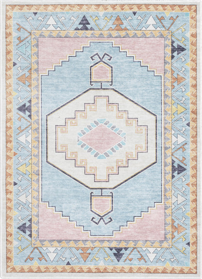 Ethnic Soft Medallion Modern Pink Kids Flat-Weave Rug