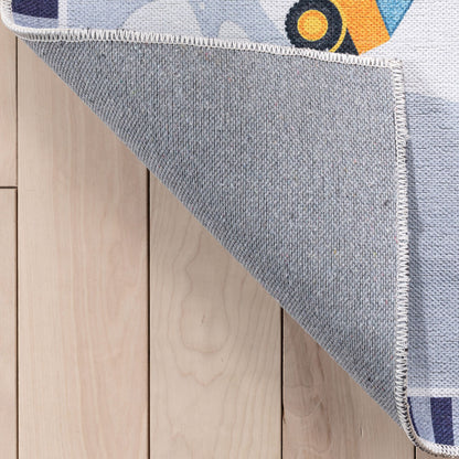 Construction Modern Grey Multi Kids Flat-Weave Rug