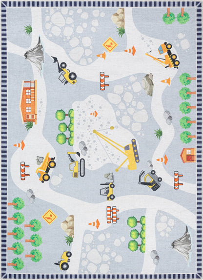 Construction Modern Grey Multi Kids Flat-Weave Rug