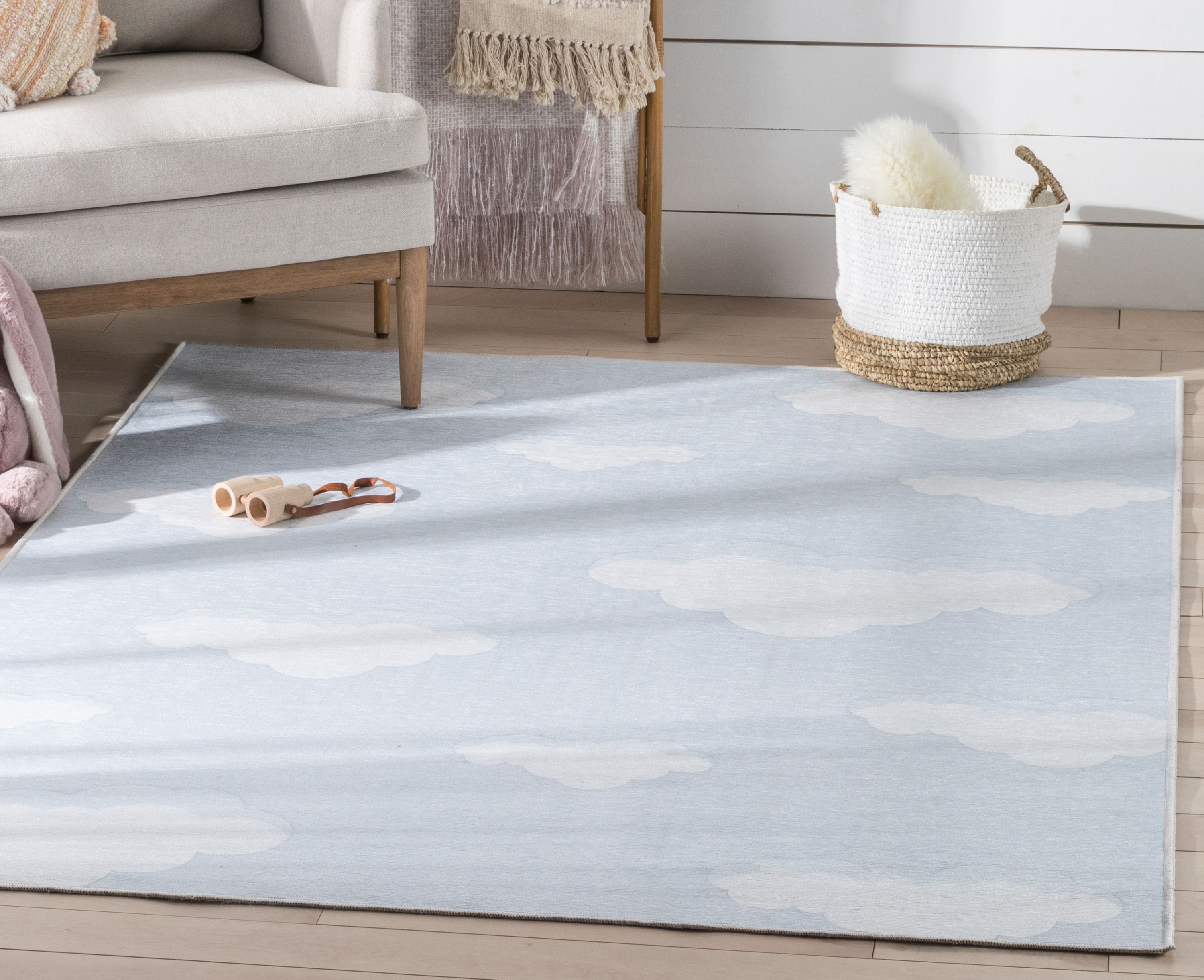 Cloud 9 Modern Grey Blue Kids Flat-Weave Rug