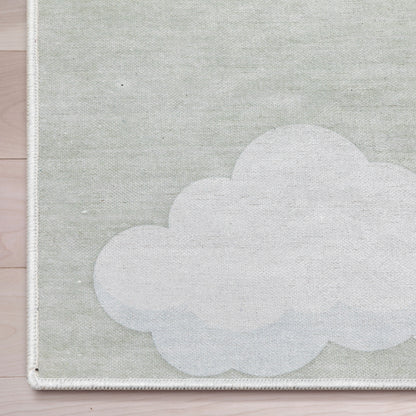 Cloud 9 Modern Sage Green Kids Flat-Weave Rug