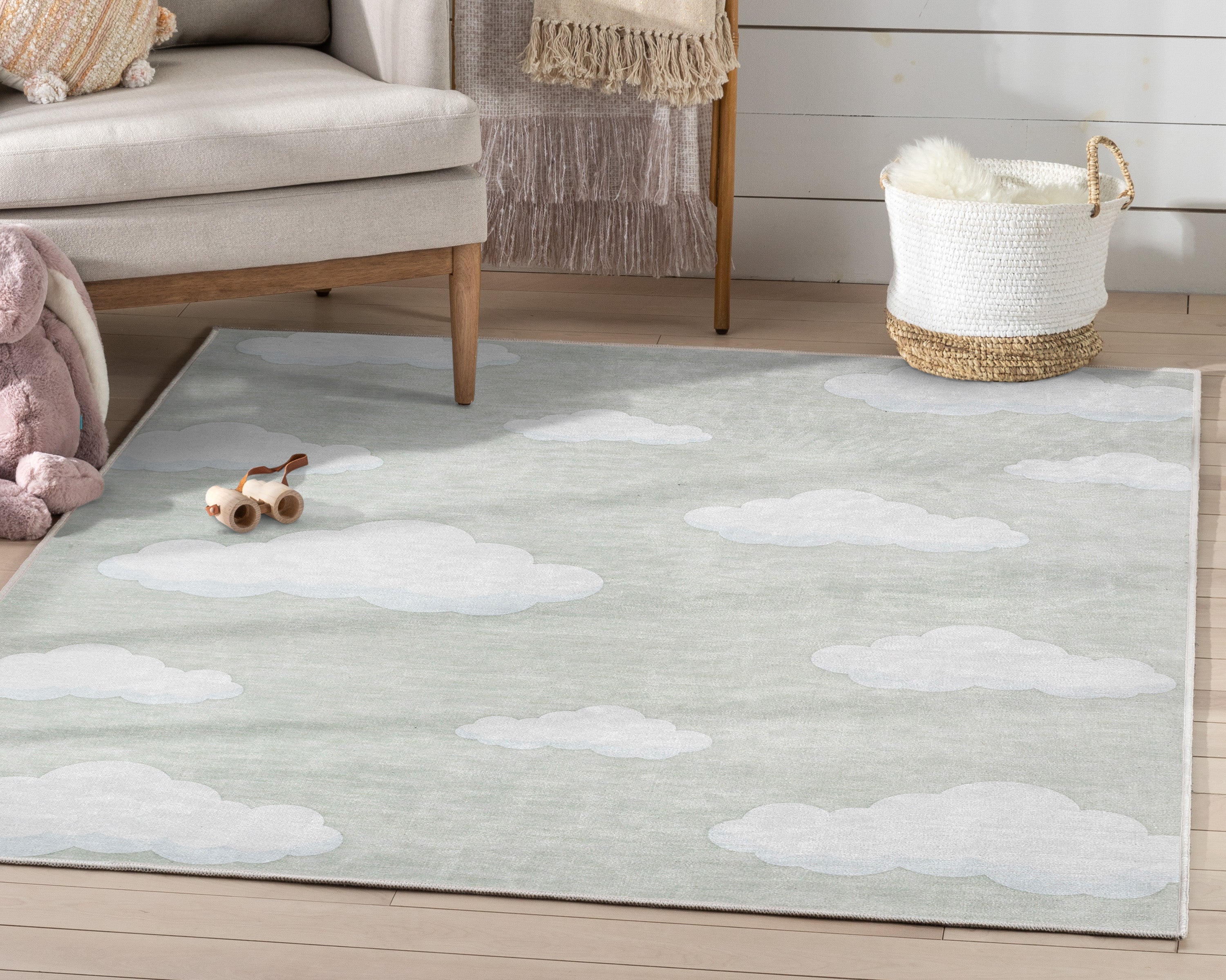 Cloud 9 Modern Sage Green Kids Flat-Weave Rug