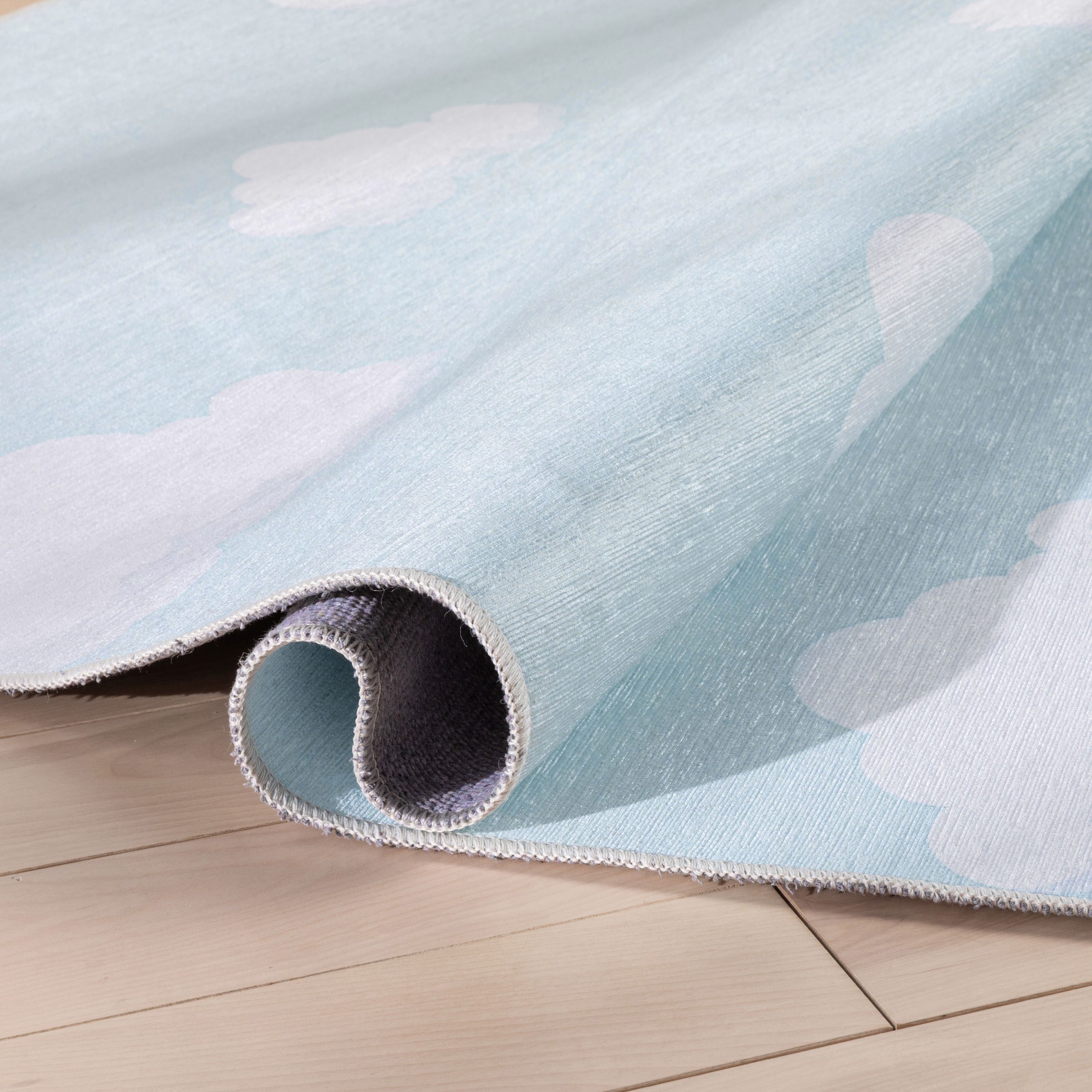 Cloud 9 Modern Light Blue Kids Flat-Weave Rug