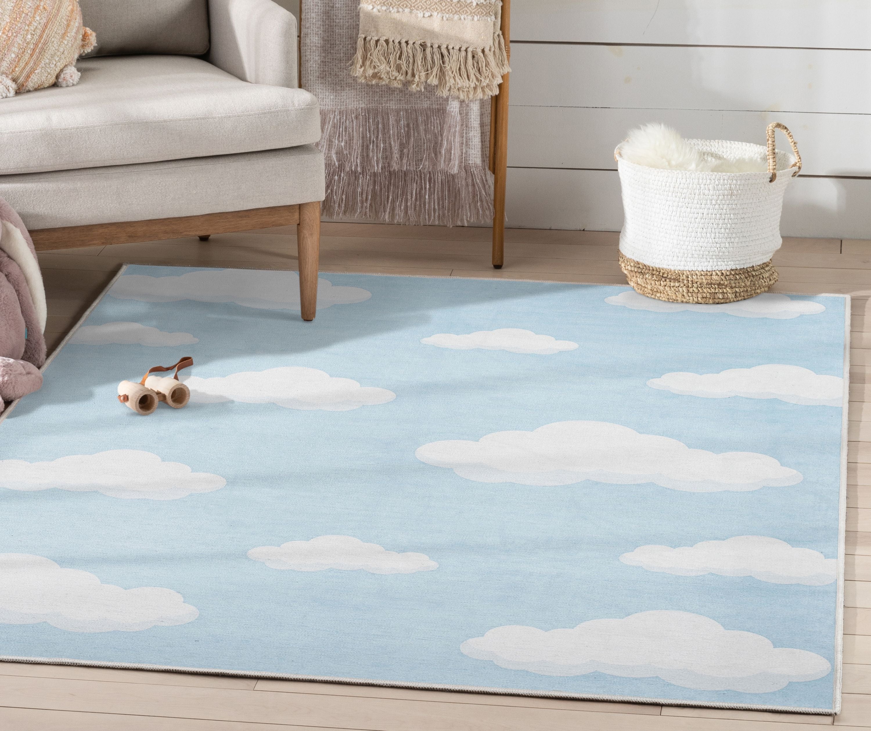 Cloud 9 Modern Light Blue Kids Flat-Weave Rug