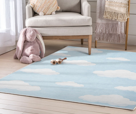 Cloud 9 Modern Light Blue Kids Flat-Weave Rug