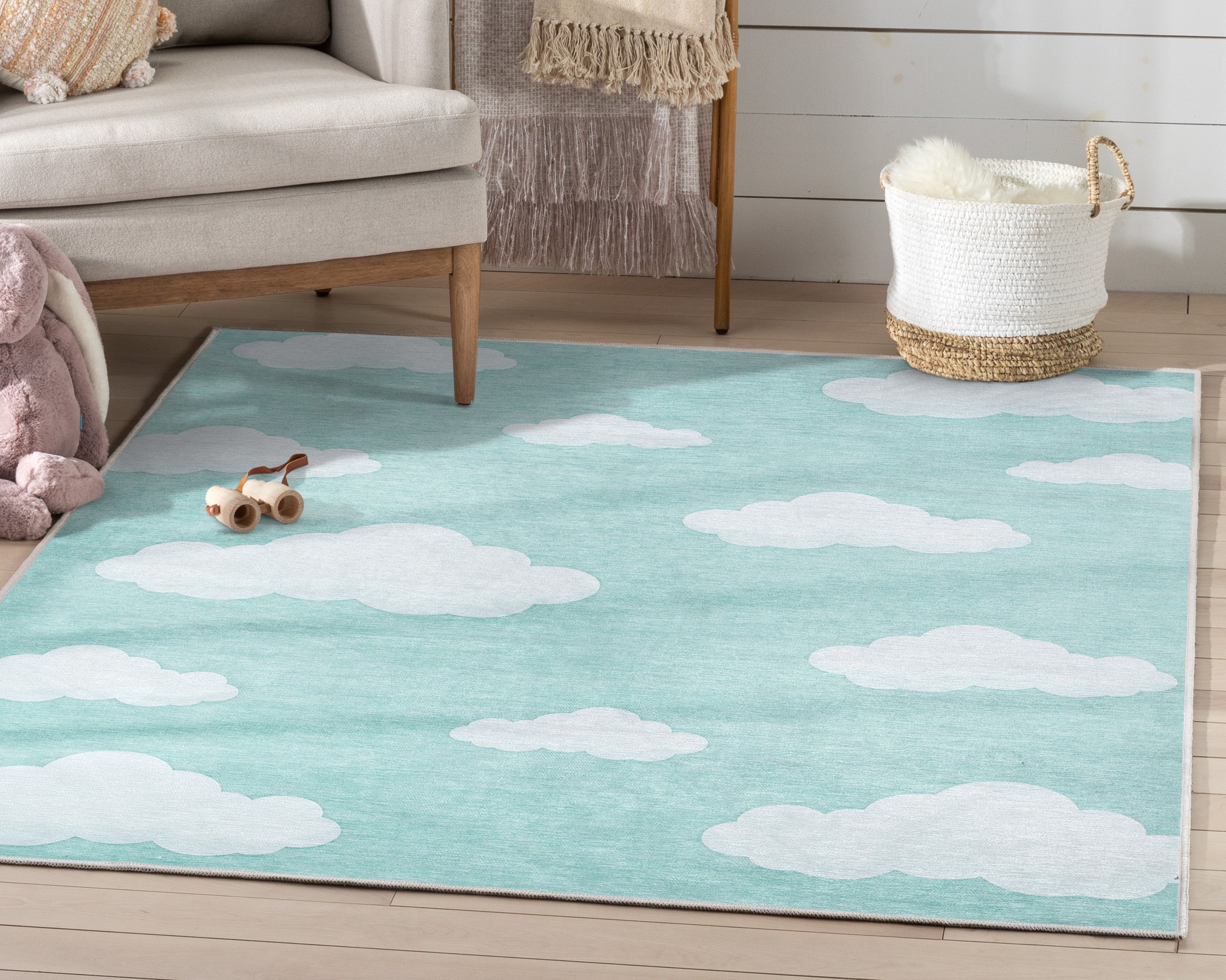 Cloud 9 Modern Green Kids Flat-Weave Rug