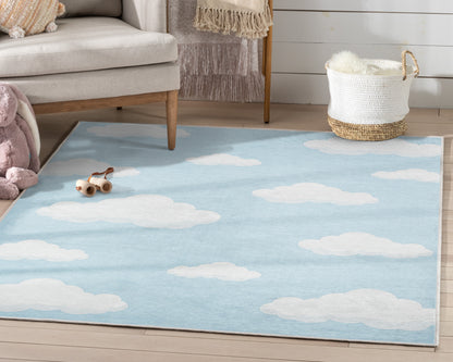 Cloud 9 Modern Blue Kids Flat-Weave Rug