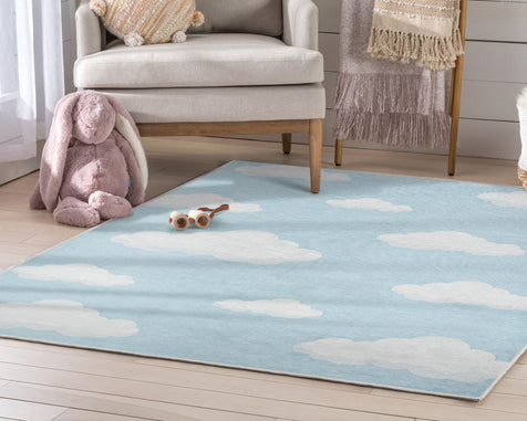 Cloud 9 Modern Blue Kids Flat-Weave Rug