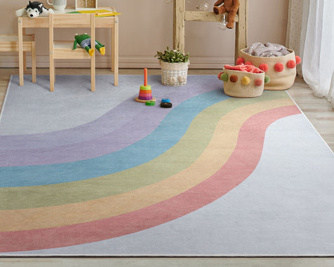 Rainbow Modern Multi Color Area Flat-Weave Rug
