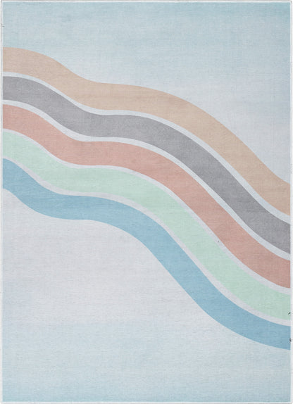 Curved Rainbow Modern Multi Color Pastel Area Flat-Weave Rug