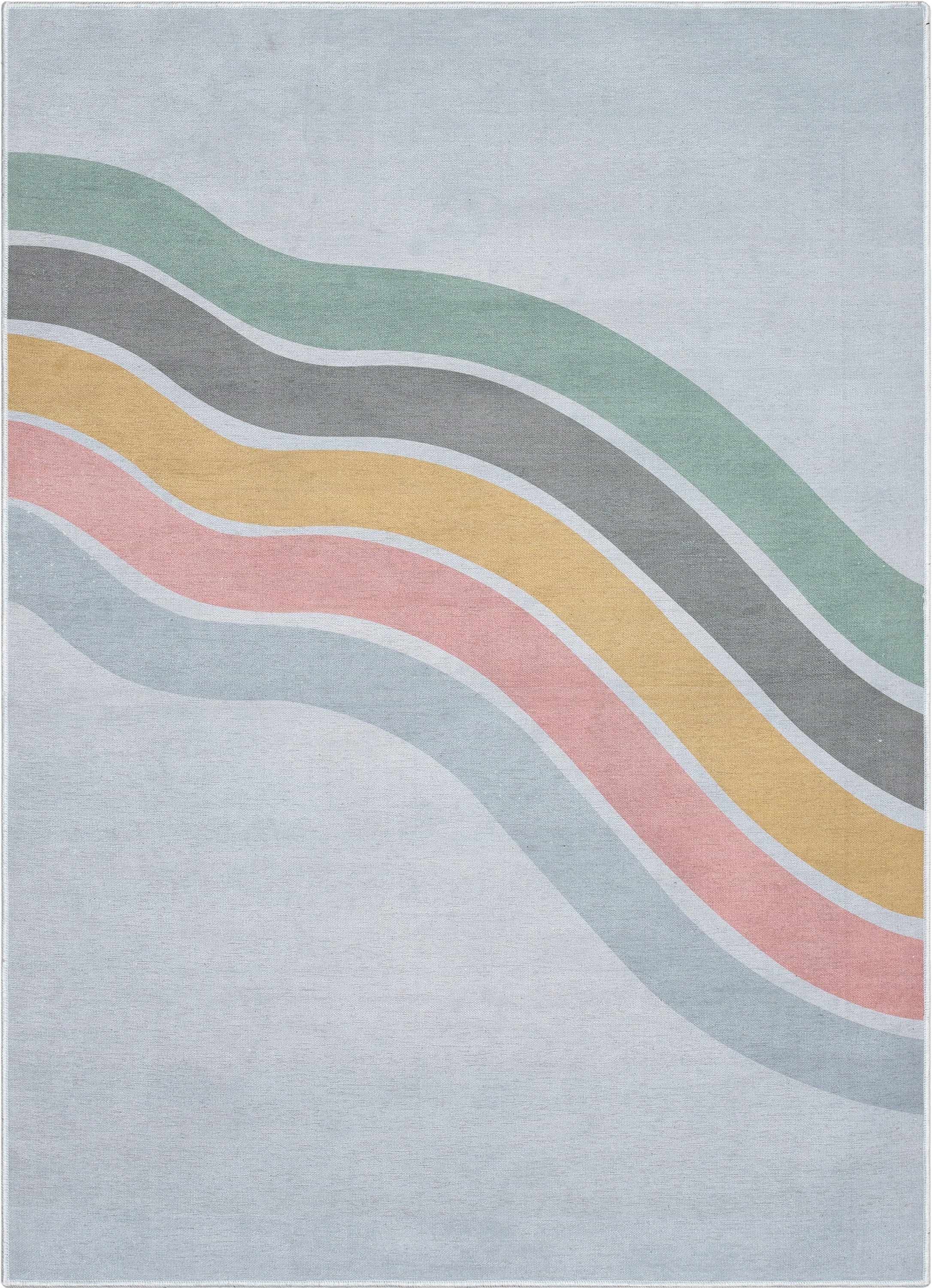 Curved Rainbow Modern Multi Color Area Flat-Weave Rug