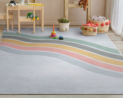 Curved Rainbow Modern Multi Color Area Flat-Weave Rug