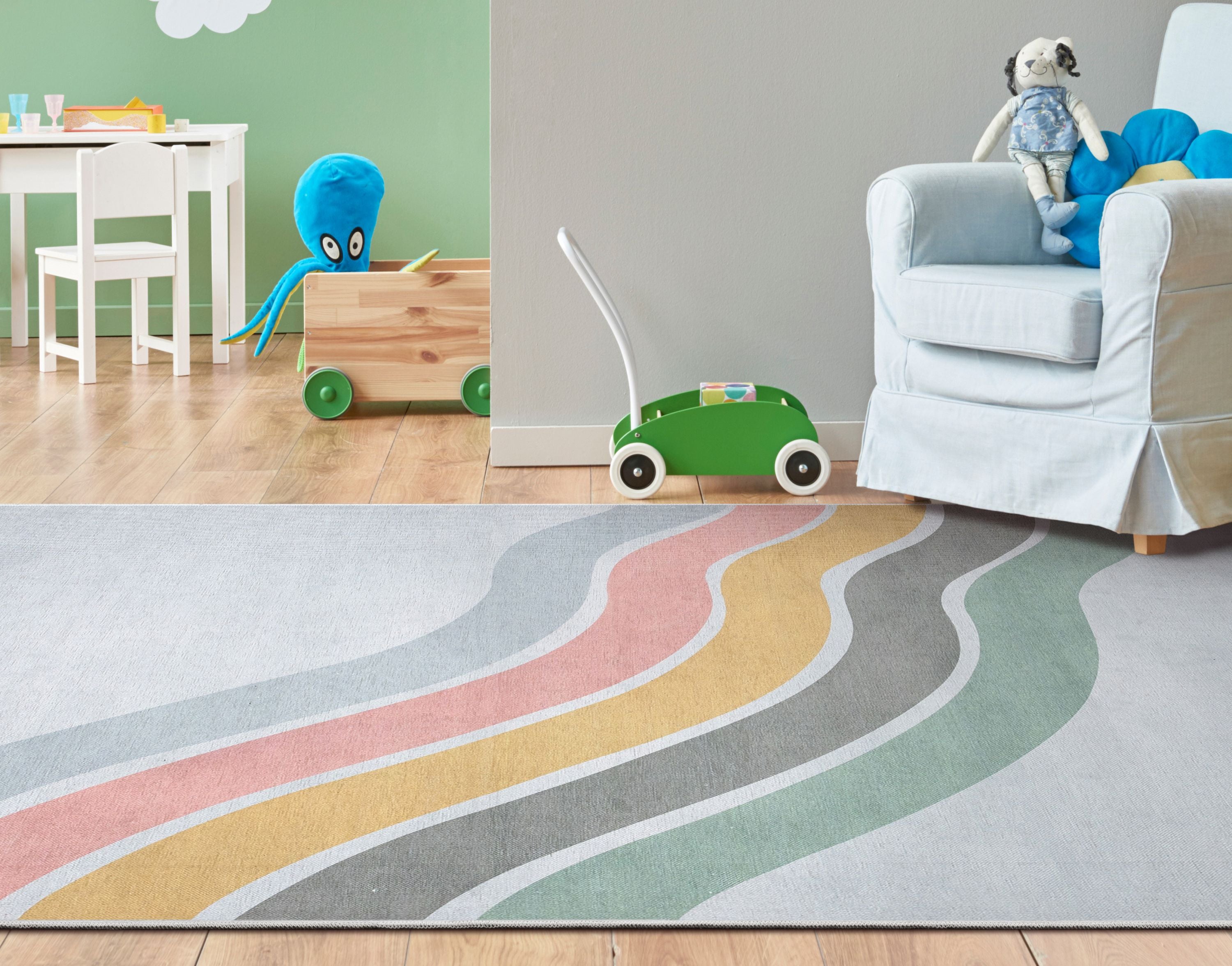 Curved Rainbow Modern Multi Color Area Flat-Weave Rug