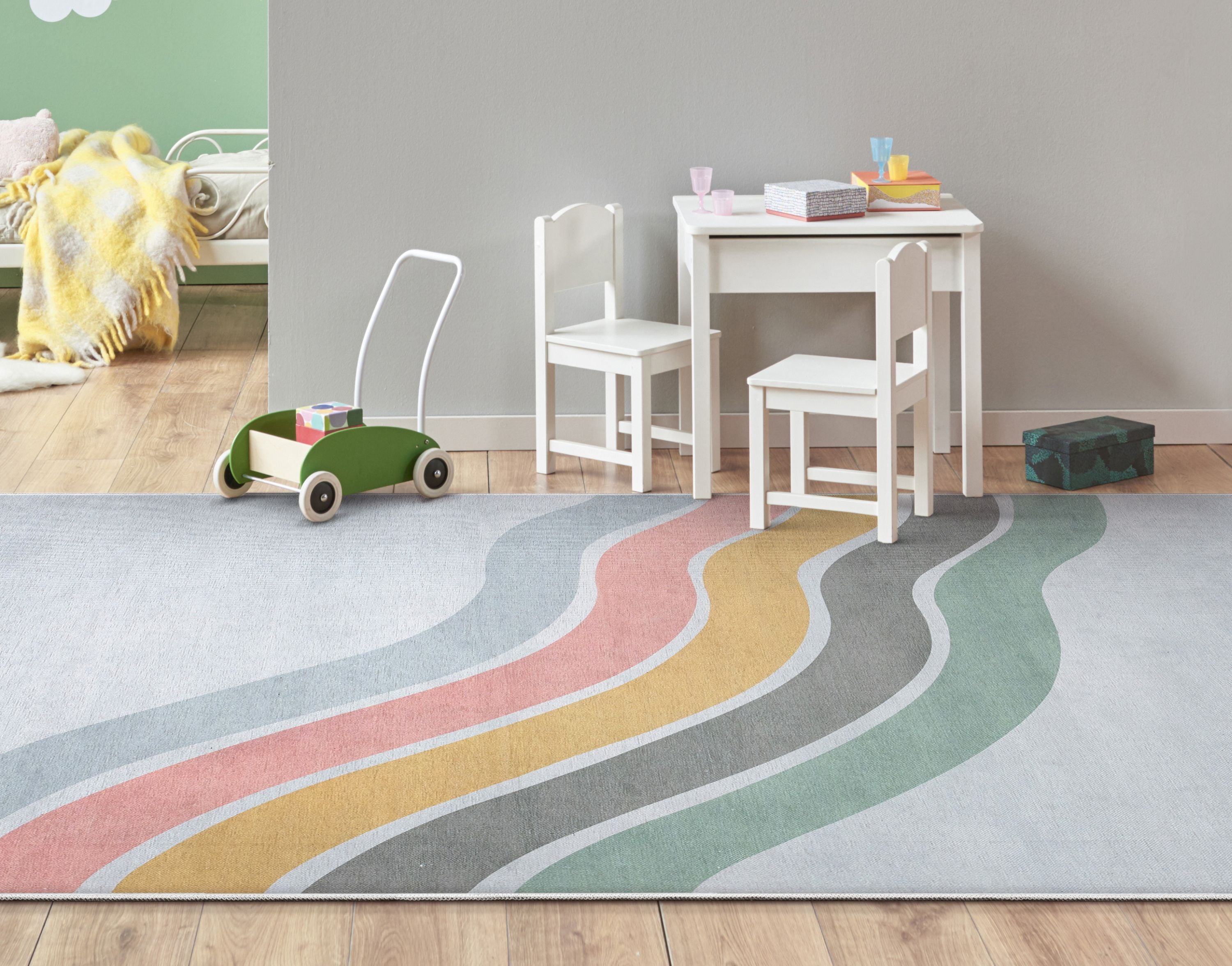 Curved Rainbow Modern Multi Color Area Flat-Weave Rug