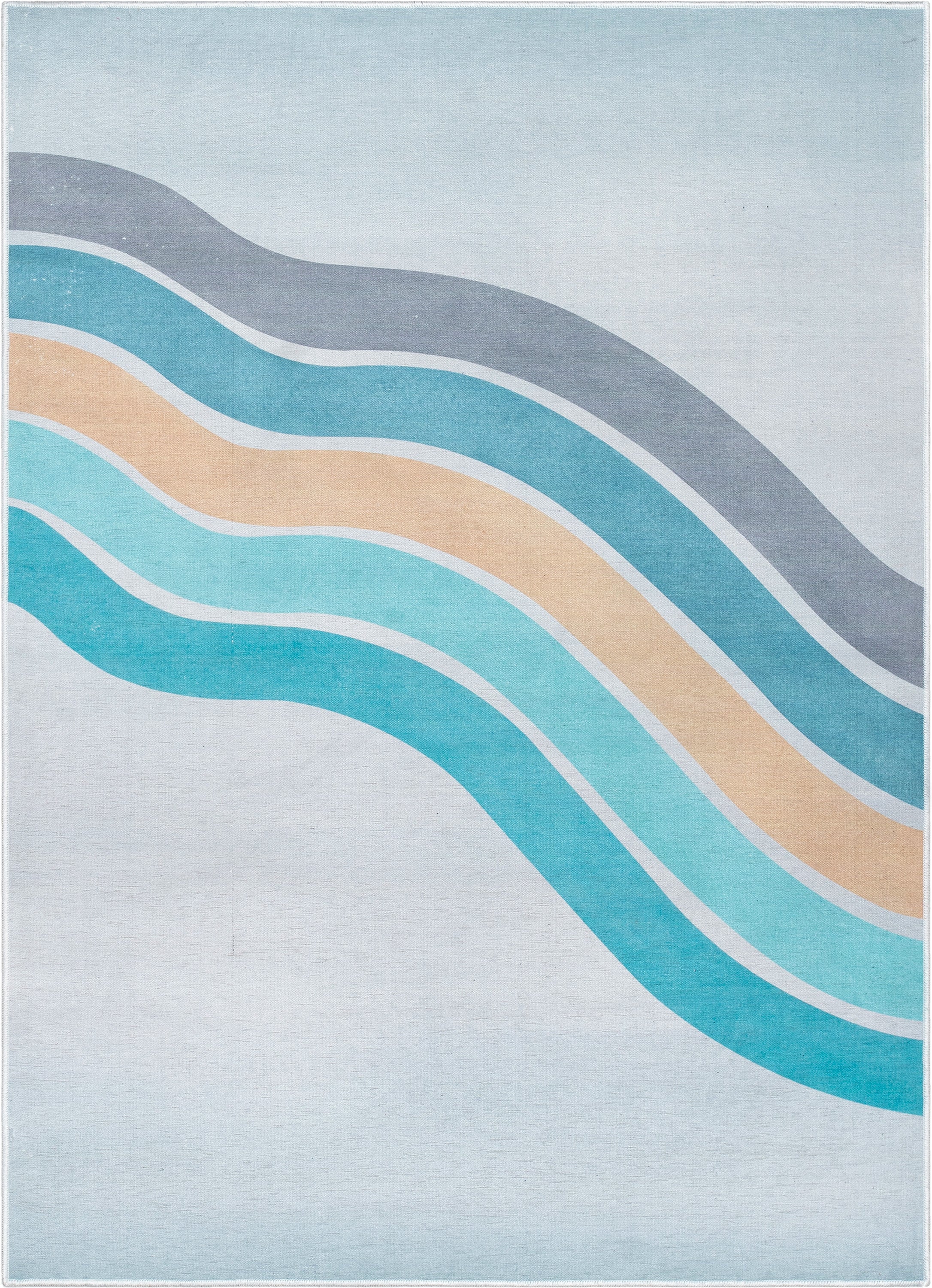 Curved Rainbow Modern Multi Color Blue Area Flat-Weave Rug