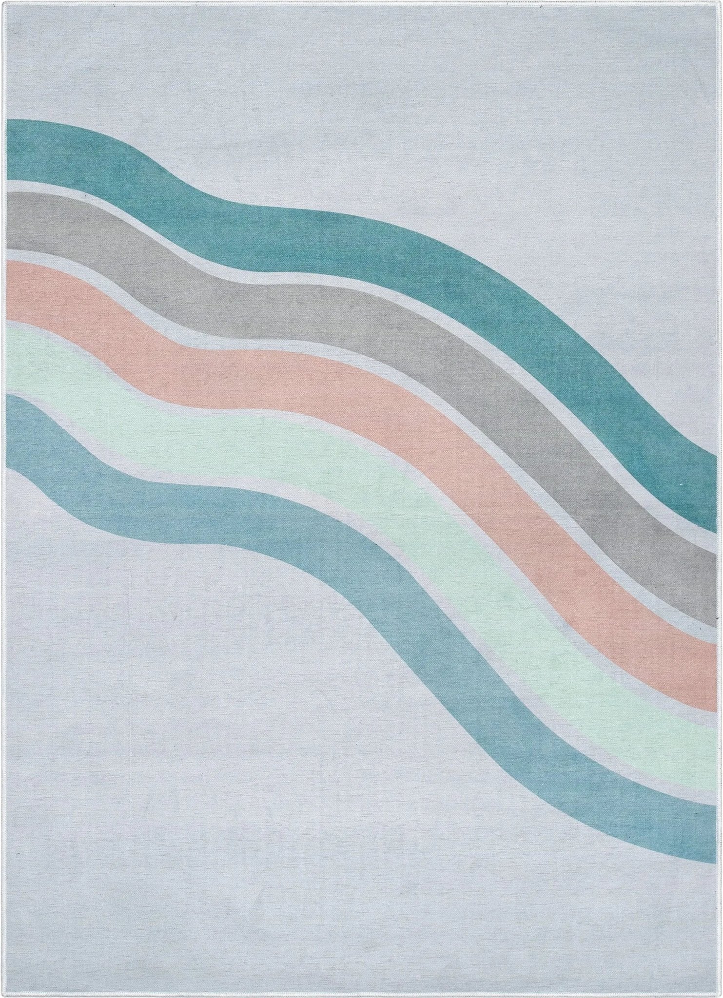 Curved Rainbow Modern Multi Color Green Area Flat-Weave Rug Well Woven