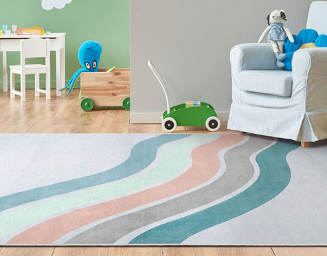 Curved Rainbow Modern Multi Color Green Area Flat-Weave Rug