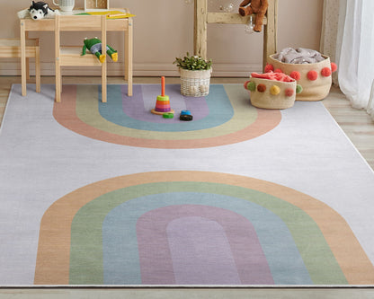 Rainbow Watercolor Modern Multi Color Area Flat-Weave Rug